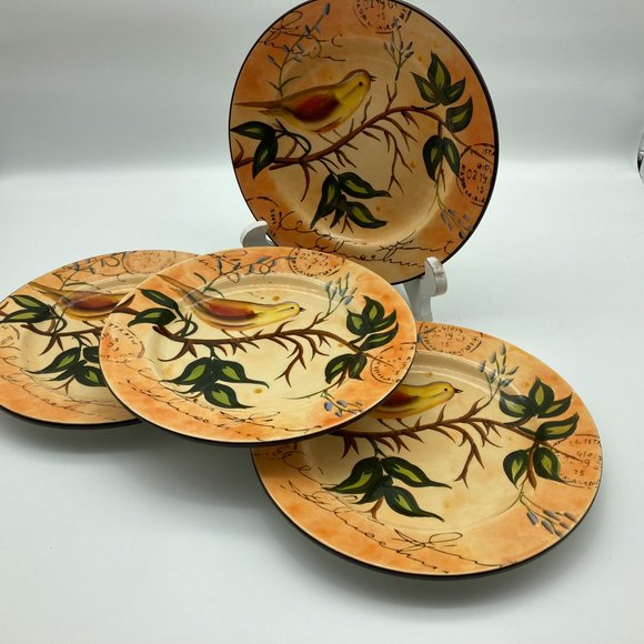 Set of 4 Pier 1 Bird Salad Dessert Lunch Plates 8.5" Handpainted Dolomite - Picture 4 of 6